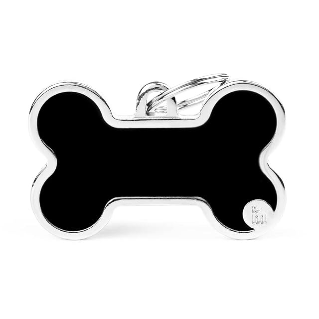 My Family Placa de Identificación personalizado para perro Made in Italy, Hueso XL Negro