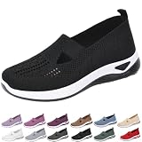 Wang Damai Women's Orthopedic Walking Shoes,Woven Breathable Orthowalkway Womens Sneakers,Lightweight Non-Slip Arch Support Slip on Shoes Black 39