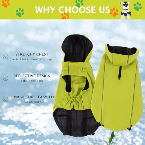 Vejaoo Regenmantel Hund Wasserdicht, Reflektierend Regenjacke mit Kapuze für Hund, Verstellbare Winddicht Regenjacken für Kleine Mittelgroße Groß Hunde Spaziergäng XZ015(Grün,S)