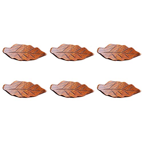 6 PCs petites feuilles porte en bois reste cuillère fourchette stand mignon Design rack pour maison hôtel (marron)
