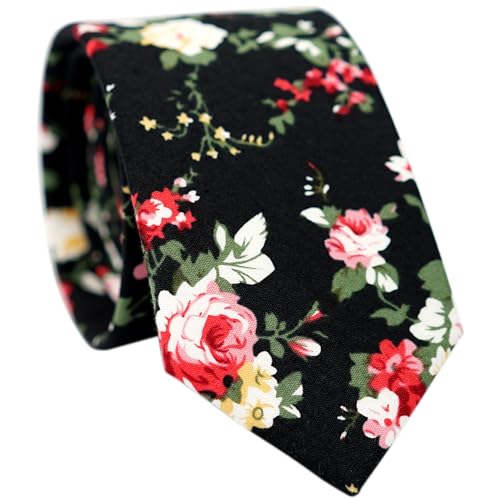 Image of BELLUNO Men's Cotton Floral Skinny Tie, 2.5 inch Width, with Gift Box