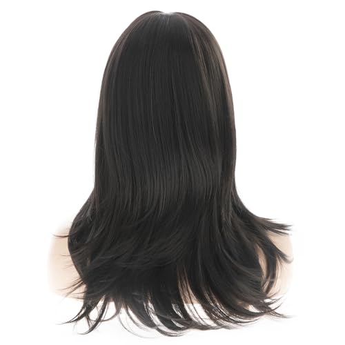 Perruque synthétique noire avec frange longue pour un relooking rapide - 5