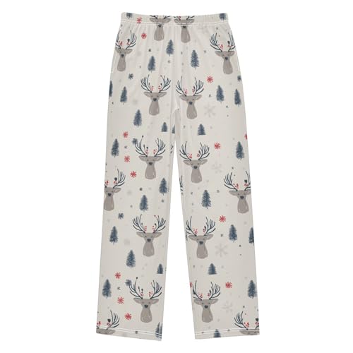 ZZXXB Reindeer and Trees Boys Long Pants Soft Trousers Elastic Waist Kids Lounge Bottoms with Pockets S-XL