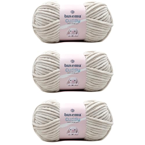 Image of Cuddly Velvet Chenille Yarn, Super Soft Fluffy Bulky for Knitting Crocheting Blanket Amigurumi, Durable for Shedding, 100 Gram (3.53 Ounces) 109 Yards (100 Meters) (Bone) (3 Skeins)