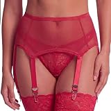 Eagerlove Porte Jarretelles En RéSille Transparente Avec 6 Sangles Et Boucles MéTalliques Taille Haute AntidéRapants Pour Bas Cuissards Grande Taille Rouge M