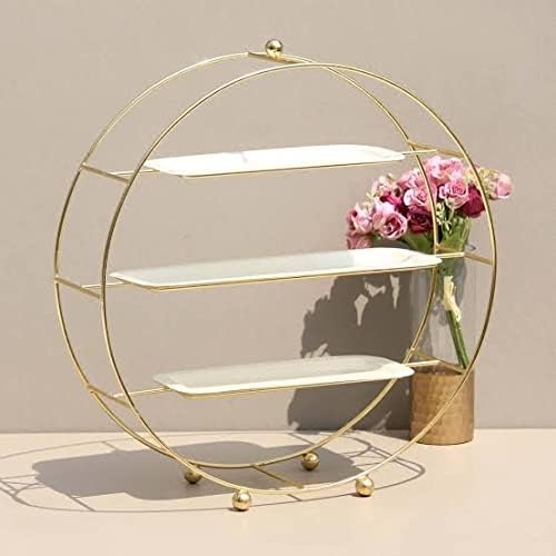 Metal Snacks Organizer | Buffet Server | Gold And White, Round, Tea Break Buffet Display Pastry Rack Three Tier Sushi Snack Shelf Banquet Cold Meal Metal Snacks Organizer