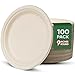 9 Inch Compostable Paper Plates (100 Pack) - Eco-Friendly Disposable Dinnerware for Parties, Microwavable & Water/Oil Resistant - 100% Biodegradable Heavy Duty Brown Plates for Events, Picnics 1