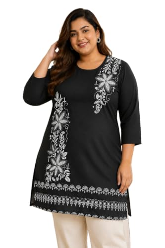 Image of RYSH Women's Plus Size Printed Kurta | Round Neck | 3 /4 Sleeve | Relaxed Fit