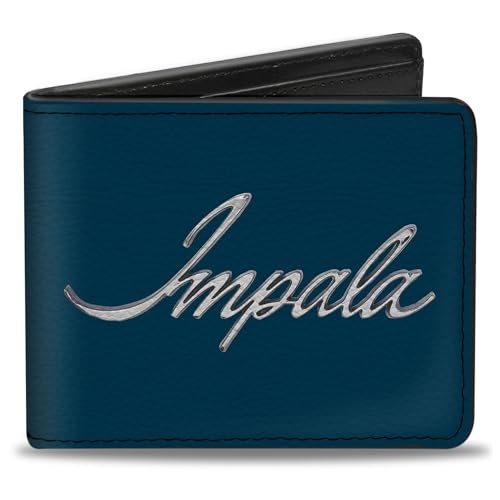 Buckle-Down Men's PU Bifold Wallet-Impala Script Emblem Blue/Silver, Multicolor, 4.0