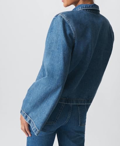 Women Fashion Cropped Denim Jacket Tie Front Lapel Neck Long Sleeve Jean Coat Lightweight Shacket Fall Blouse3