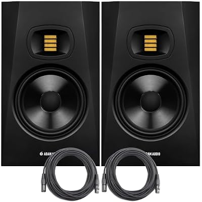 ADAM Audio AMS-T7V T7V 7-inch Studio Monitor Black Pair Bundle with OnStage 25ft XLR Cable 2 Pack