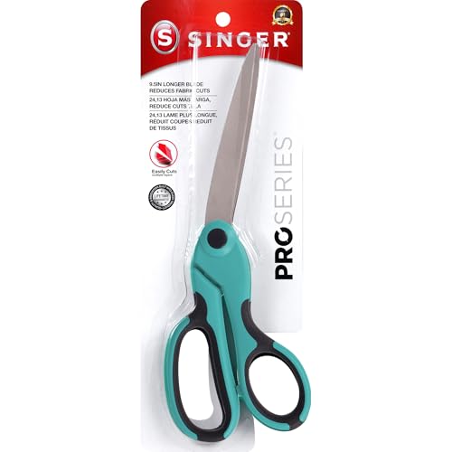 SINGER 00562 9-1/2-Inch ProSeries Heavy Duty Bent Sewing Scissors Teal - For Cutting Fabric Denim Paper & More (One-Pack)