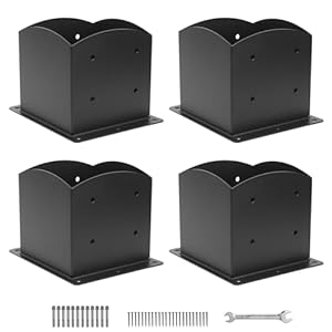 6×6 Post Base 4 Pcs,(Inner Size 5.6”x5.6”) Wood Fence Post Anchor,Decking Post Base,Railing Post Brackets,Heavy Duty Steel Post Bracket for Pavilion,Deck Railing,Support Deck Base Plate,Pergola