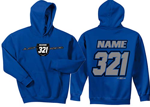 Just Ride Motocross Number Plate Custom Personalized Hoodie Sweat Shirt Royal Blue YZ2