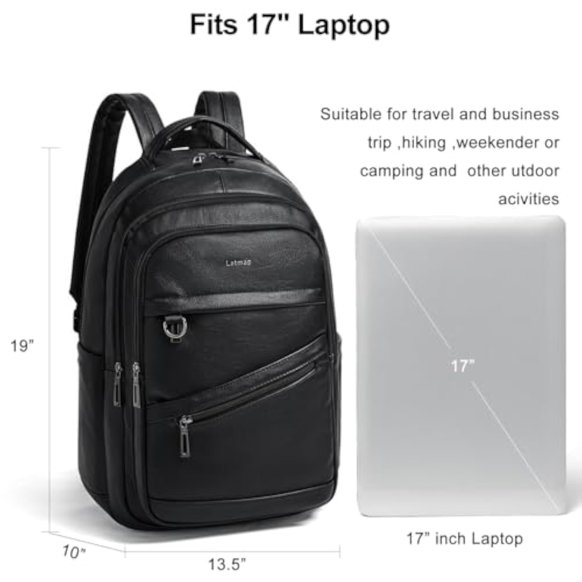 43L Vegan Leather Backpack for Women, Fits 17" Laptop