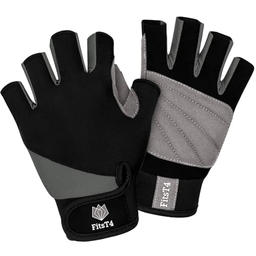 Image of FitsT4 Sports Half Finger Padded Palm Gloves for Diving, Sailing, Jet Skiing, Stand-UP Boarding, Kayaking and Water Skiing, Suitable for Men&Women&Youth
