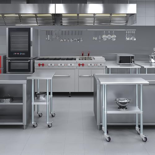 Image of AmGood 30 inch Long x 18 inch Deep Stainless Steel Table with Casters