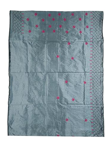 Image of SHRISTI CLOTHINGS Women's Hand Embroidered Cotton Silk Kantha Stitch Saree with Blouse Piece (J420724 GREYD45)