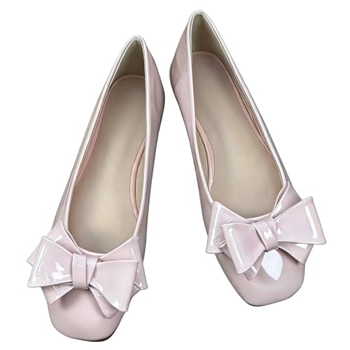 Image of Dear Time Women's Bowknot Ballet Flats Wedding Dressy Flats Square Toe Patent Leather Comfortable Shoes