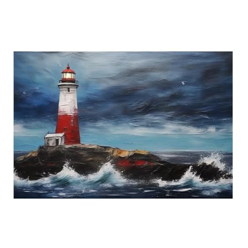 Poster phare dans les vagues GAEKKO image peinte format carre sans cadre 50 x 50 cm