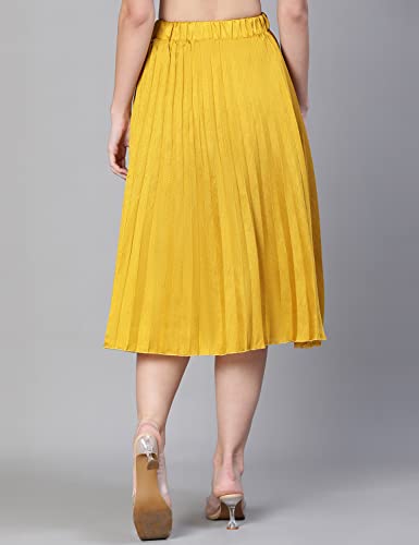 Image of oxolloxo Women Mustard Dupion Silk Pleated & Elasticated Skirt