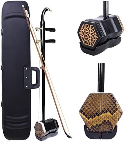 Dleisis Chinese Erhu Two Stringed Chinese Violin Fiddle Instrument Chinese 2 Stringed Instrument with Rosin, Clean Cloth, Bridge, Hard Case, for Beginner Entry Level