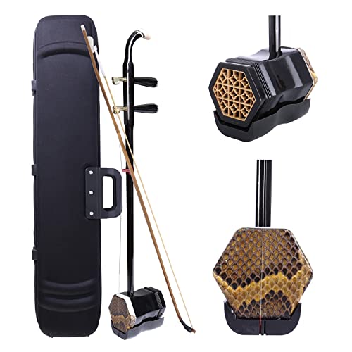 Dleisis Chinese Erhu Two Stringed Chinese Violin Fiddle Instrument Chinese 2 Stringed Instrument with Rosin, Clean Cloth, Bridge, Hard Case, for Beginner Entry Level