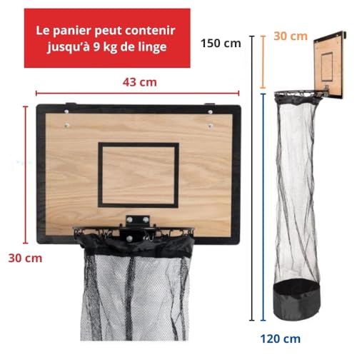 TheDunk Basketballkorb aus Holz für schmutzige Wäsche, Wand und Tür, mit abnehmbarem Beutel, Ball und Luftpumpe, Basketballspiele für Schmutzwäsche, Geschenk für Kinder und Erwachsene