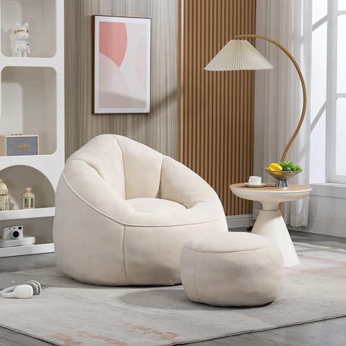 AMNOOL Ultimate Comfort High-Pressure Foam Bean Bag Sofa Chair - Luxurious Indoor Furniture with Padded Foam Padding and Footrest - Ideal for Living Room, Bedroom, Dining Room, and More (Beige)