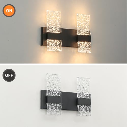 Image of Modern Matte Black 2 Lights Bathroom Vanity Light, LED Bathroom Light Fixtures Over Mirror, Dimmable Acrylic Wall Lighting Fixtures, Hardwired Wall Light(H9.25in, L13.78in)