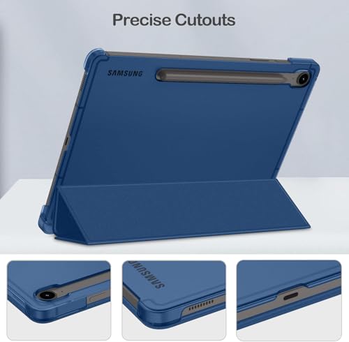 Image of MOCA Case for Samsung Galaxy Tab S10 Plus / S9 Plus 12.4-Inch, Translucent Back Tri-Fold Stand Cover, Supports S Pen Charging, Auto Wake /Sleep, Protective PU + PC Tablet Case (Navy Blue)
