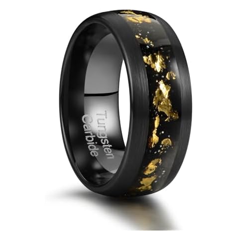 Zillaly Men's 8mm Black/Gold Tungsten Carbide Wedding Ring Nebula Galaxy Wedding Promise Gold Foil Inlay Real Meteorite Matte Bevel Comfort Fit (8mm black tungsten gold foil, 10) Cover