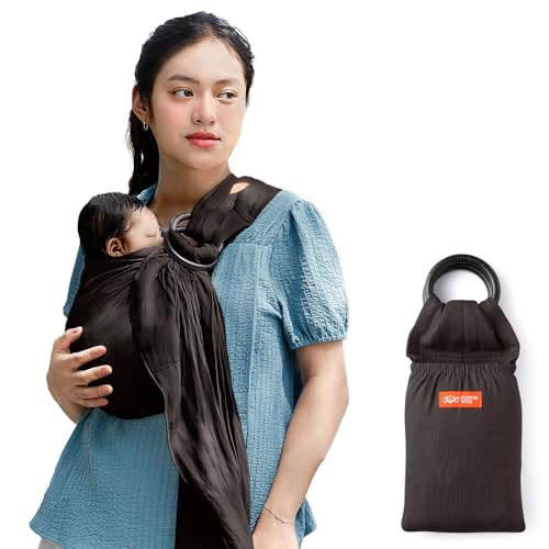 Mamaway Baby Ring Sling Carrier – Newborn and Toddler Sling (Supports up to 154lbs), IHDI Certified, Rayon & Linen Made, Soft & Breathable, Nylon 66 Safety Rings, Storage Pocket Design, Charcoal