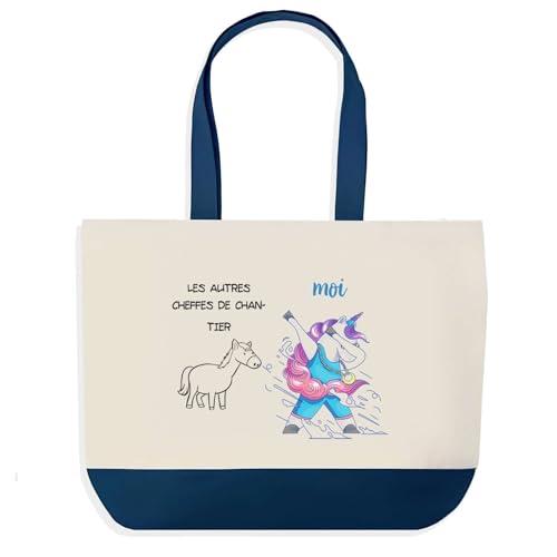 Sac de shopping bleu Cheffe de Chantier Planetee grand cabas de course pour femme