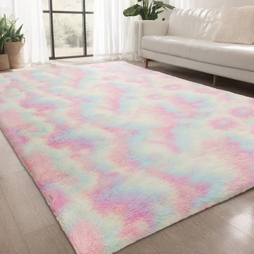 lekeplus Rugs Living Room Large Rugs Bedroom Anti Skid Rug Shaggy Soft Rug for Living Room Bedroom Play Area Kids Room Luxury Decorative (Rainbow 160x230cm)