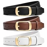 Cinturón para Mujer, 3 Piezas Cinturón de Piel Genuina con Hebilla Metálica, Cinturón de Vestir Ajustable Para Mujer,...