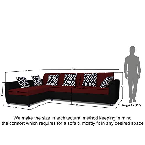 Image of Adorn India Rio Highback L Shape 6 Seater Sofa Set (Left Side Handle)(Maroon & Black)