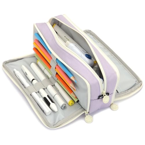 Image of Large Capacity Special Aesthetic Pencil Case Organizer with 3 Compartments, Big Preppy School Pencil Pouch Bag for Girls Women Adults, Pencil Holder Pen Pouch Cases (Purple 2)