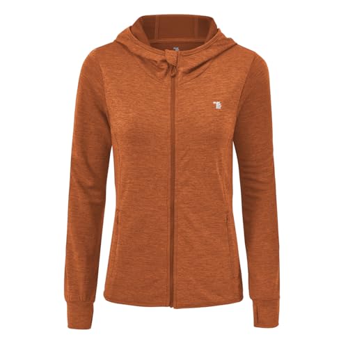 donhobo Laufjacke für Damen Sportjacke Trainingsjacke voll Reißverschluss Trainingsanzug Leichte Atmungsaktiv Jacke mit Daumenloch (Orange, M)
