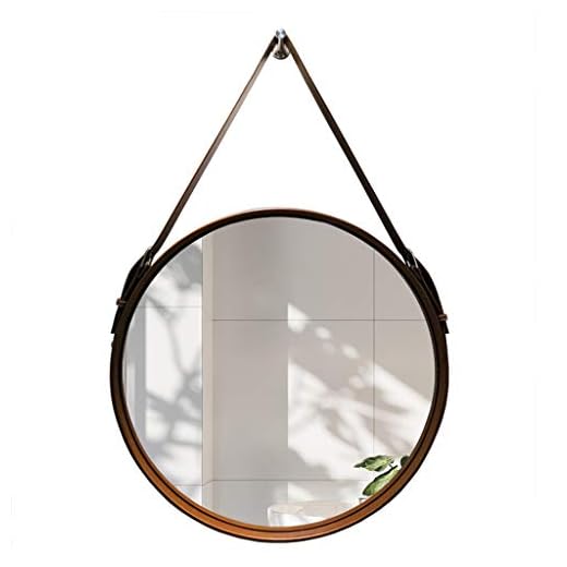 XFPINK hän kosmetik/sminkspegel, retro kosmetik/sminkspegel, rund badrumsväggspegel för hotell, dekorativ spegel med läderband, diameter 50/60/70 cm