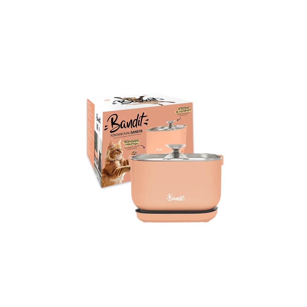 Bandit - Fuente de agua inalámbrica para gatos de 2,5 L, duración de 30 días, filtración de 4 etapas, detector de movimiento inteligente, ultra silencioso inferior 30 dB. Acero inoxidable, crema