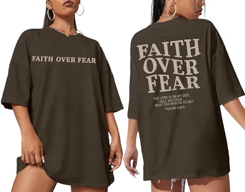 Oversized Tshirts for Women Christian Shirts Faith Over Fear Shirt Short Sleeve Jesus Tees Loose Casual Religious Tops