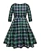 Women Plus Size Christmas Dress — Xmas Buffalo Plaid Green Tartan Holiday 2024 Fall 3/4 Sleeve Round Neck Midi Dresses