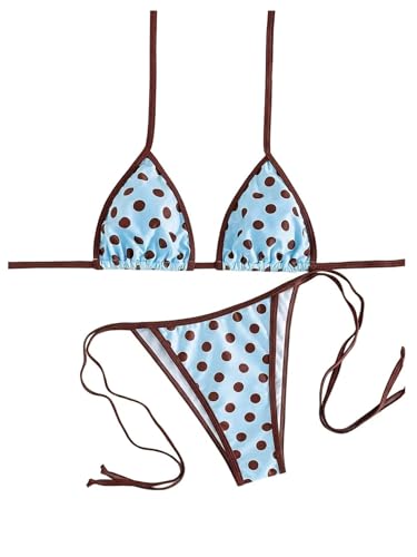 Image of WDIRARA Women's Polka Dots 2 Piece Swimsuit Halter Triangle String Bikini Set Tie Side Bathing Suit