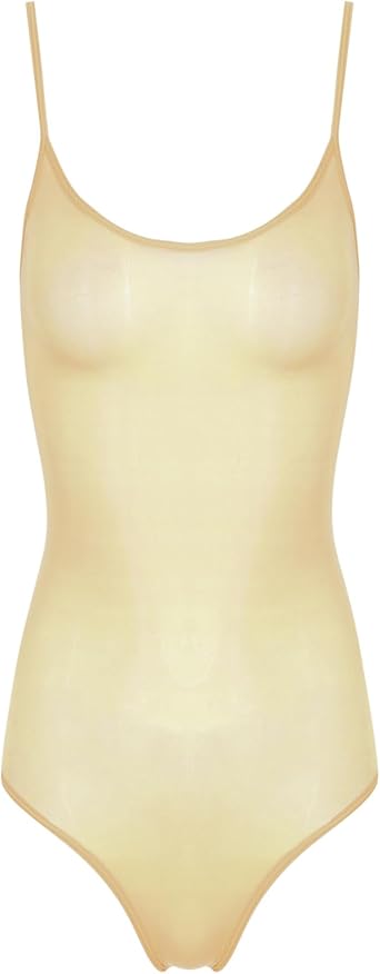 Freebily Womens Mesh Sheer Stretch Bodysuits Bikini Leotard Tops Sleeveless Camisole High Cut Teddy