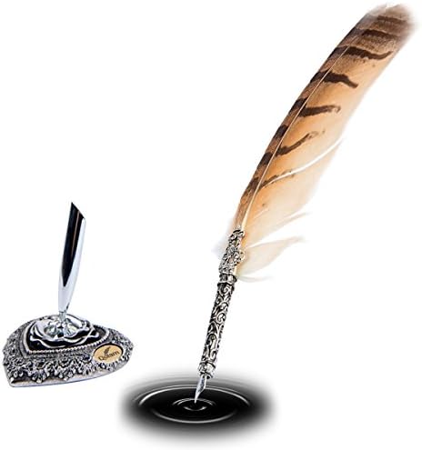 3-Pack Premium Feather Quill Pen & Ink Set by Qulam w/Holder, 5 Calligraphy Nibs & Ink Bottle. Best Gift & Dip Pen for All