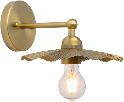 Pathson Aplique de pared de metal vintage con acabado de latón, lámpara de pared con diseño dividido en forma de flor, decoración del hogar, lámpara