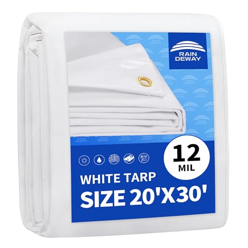 RAINDEWAY 20' X 30' White Heavy Duty Large Waterproof Poly Tarp Cover