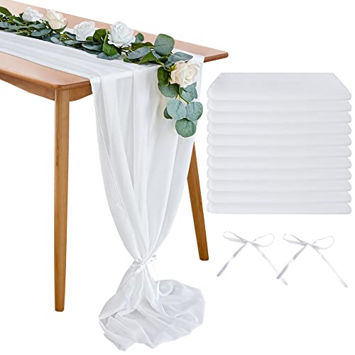 12 Pack White Chiffon Table Runners 10Ft Romantic Sheer 29 X 120 Inches Wedding Table Runner Overlays For Wedding, Birthday Party, Bridal And Baby Shower Table Decorations #TOP19