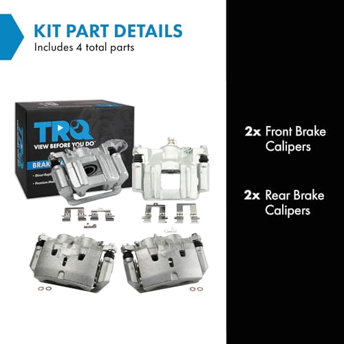 Image of TRQ Front and Rear Brake Caliper Set Zinc Coated Brackets Compatible with 2009-2015 Honda Pilot